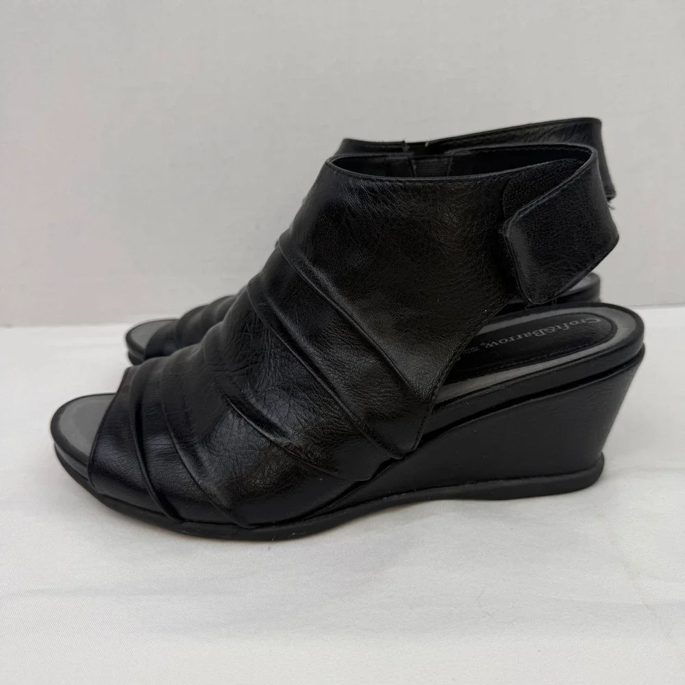Croft & Barrow Animation Black Wedge Sandals Ortholite Pleated Womens 10 Med